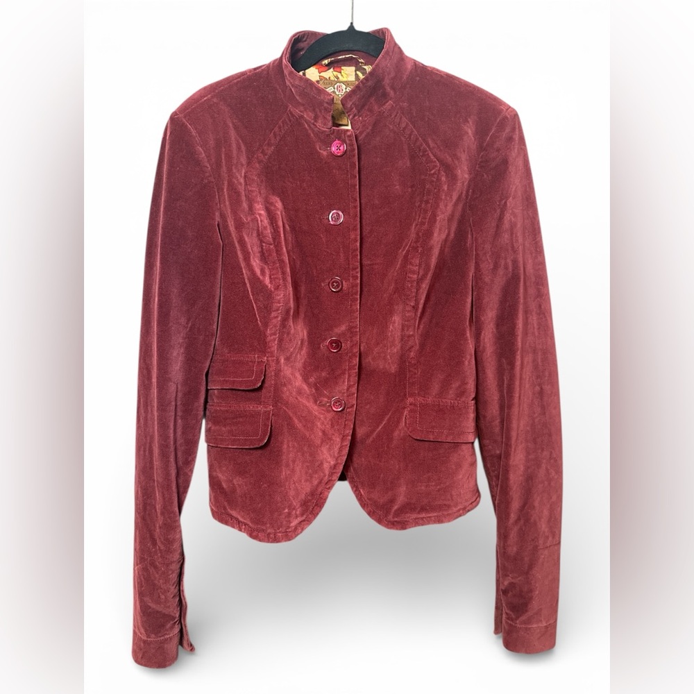 Lucky Brand Y2K Velvet Victorian Blazer Jacket Burgundy Equestrian‎ Boho Large